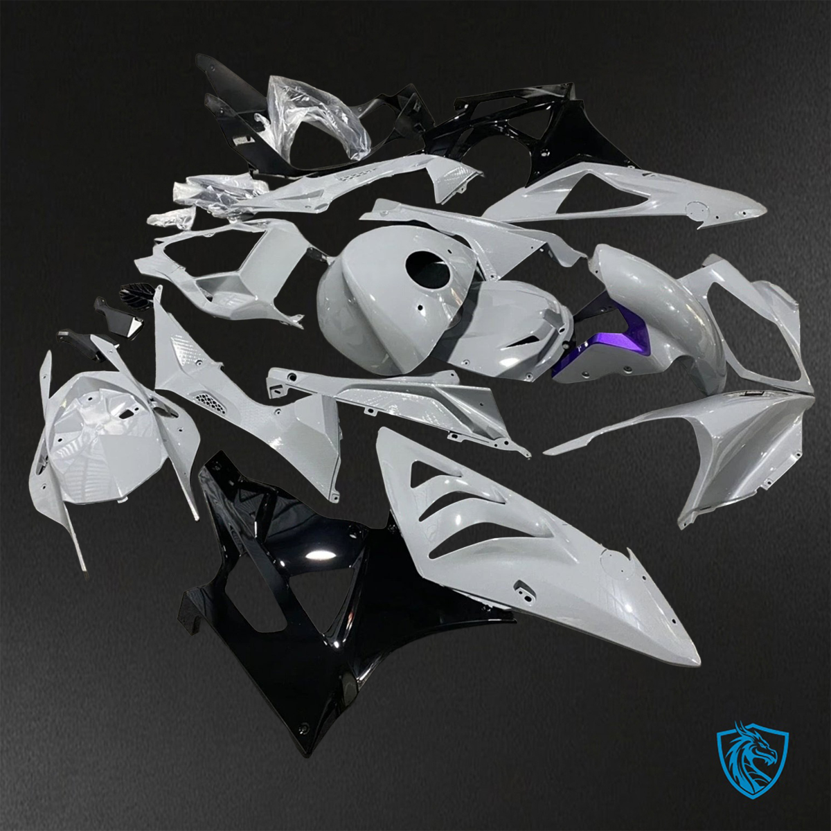 BMW S1000RR HP4 (2009-2014) Gloss Black & Gray - Custom ABS Fairing Kit