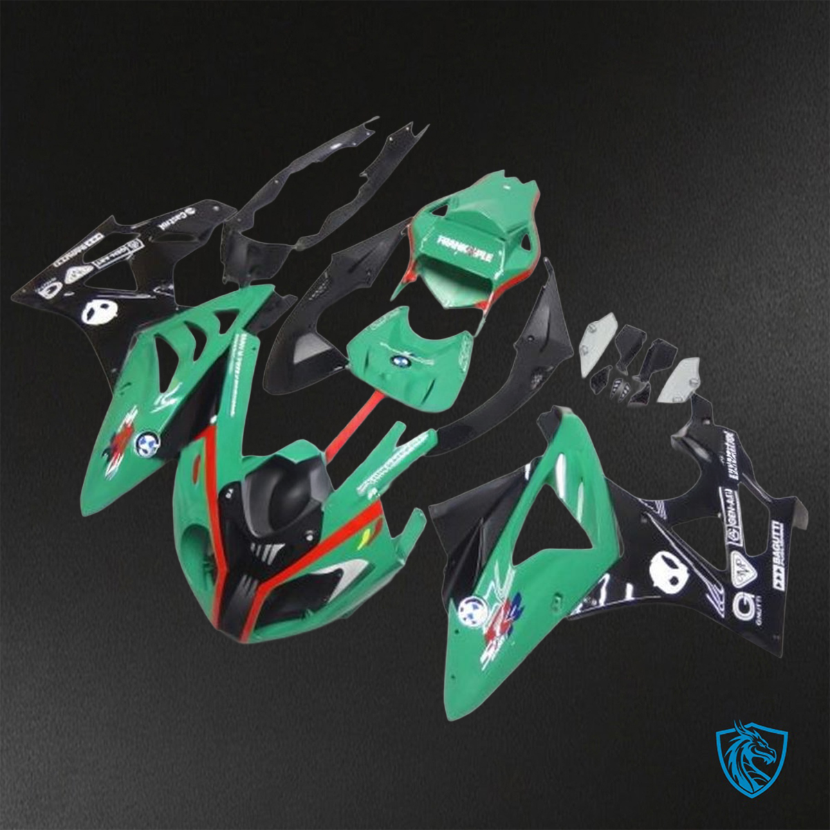 BMW S1000RR HP4 (2009-2014) Black, Green & Red - Custom ABS Fairing Kit