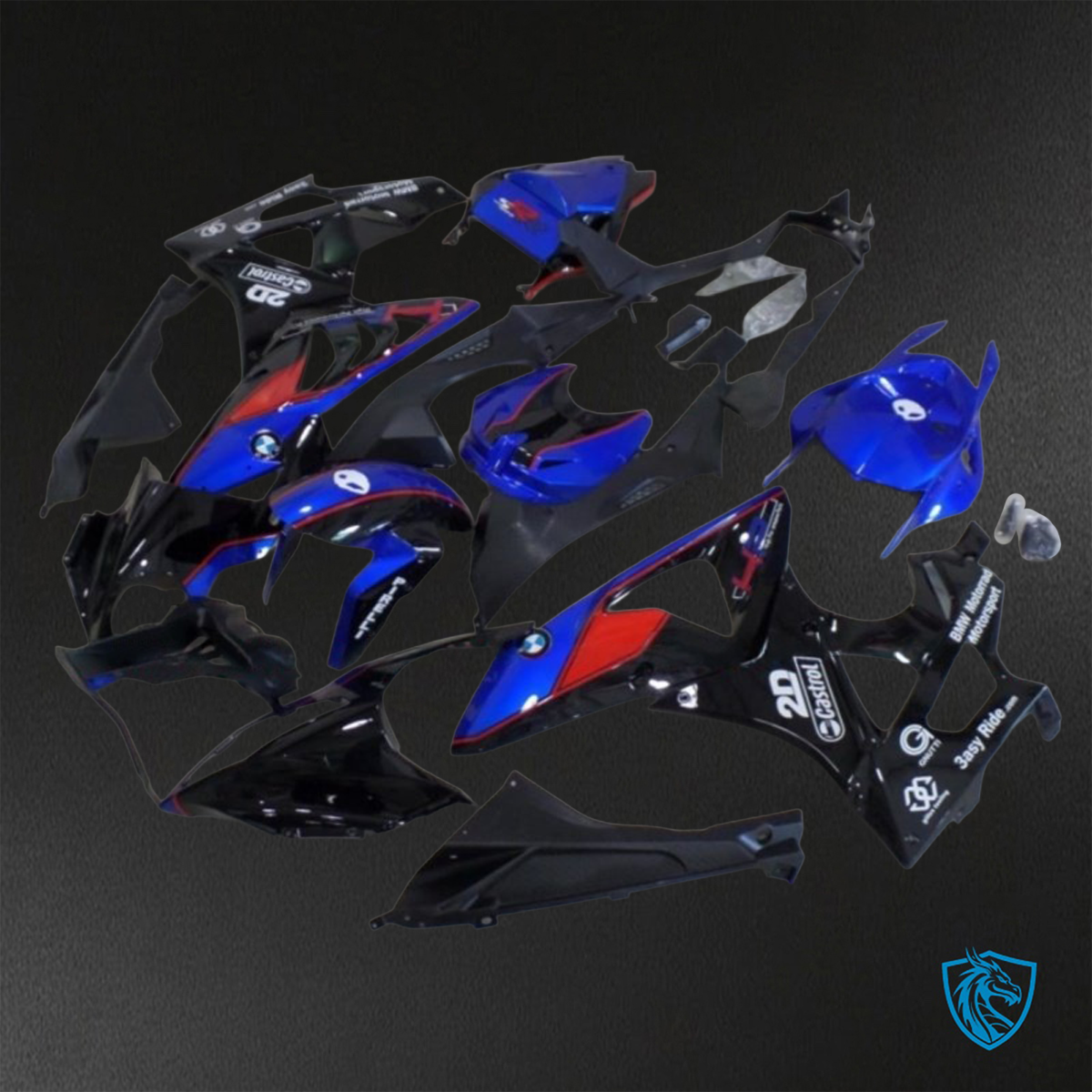 BMW S1000RR HP4 (2009-2014) Gloss Blue, Red & Black - Custom ABS Fairing Kit