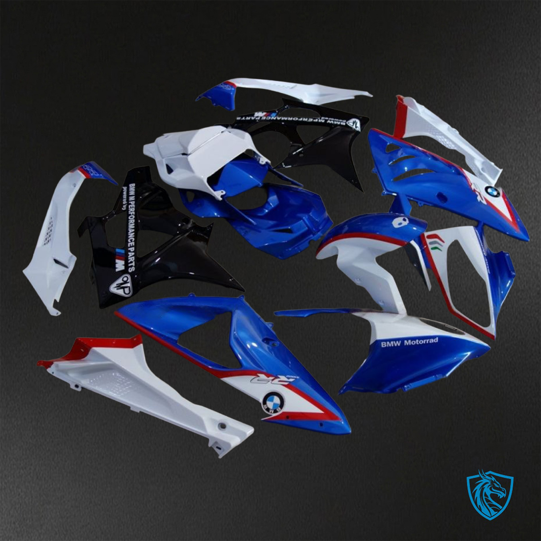 BMW S1000RR HP4 (2009-2014) Gloss Blue & White Fairings Kit - Aftermarket ABS Bodywork