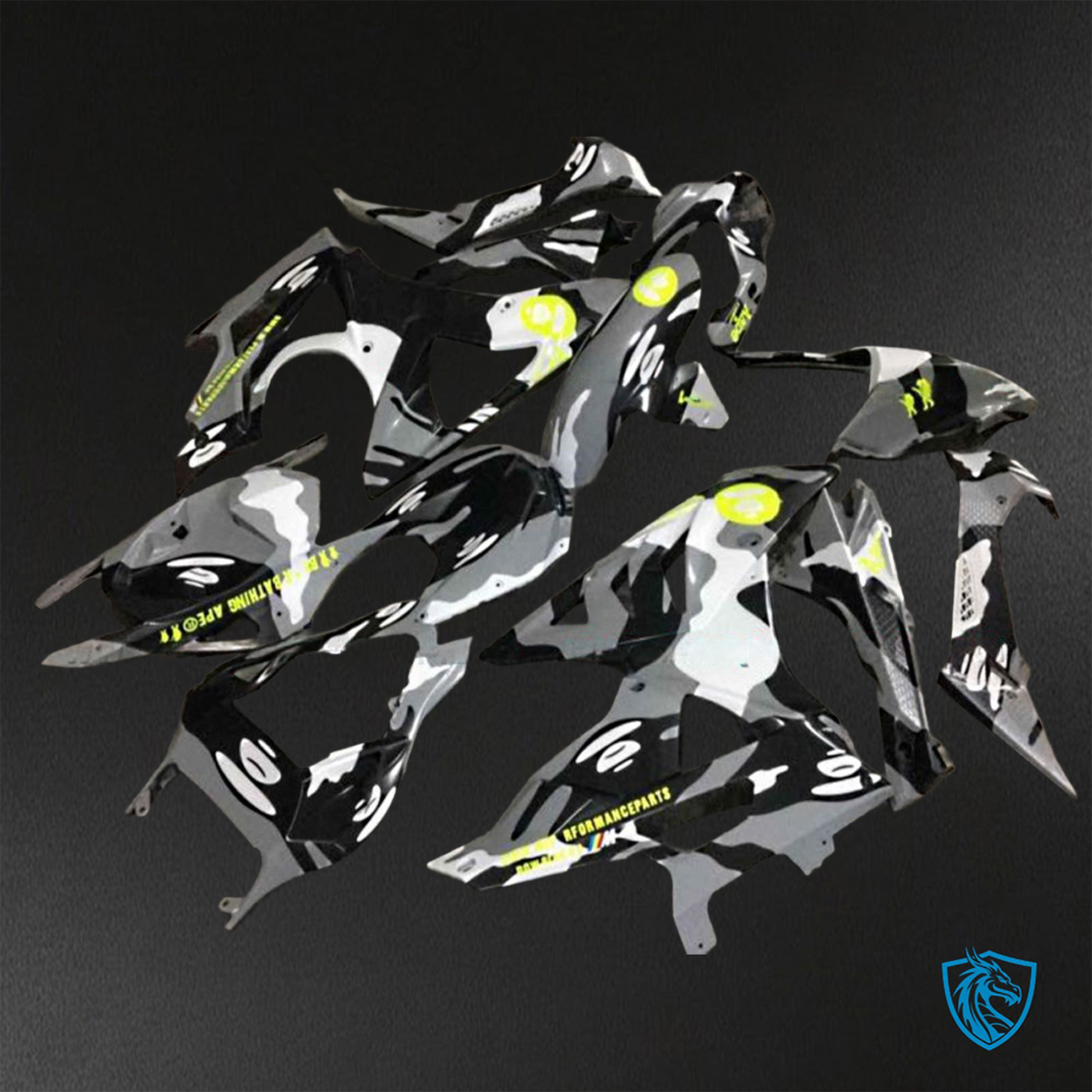 BMW S1000RR HP4 (2009-2014) White, Gray & Black Camouflage - Custom ABS Fairing Kit