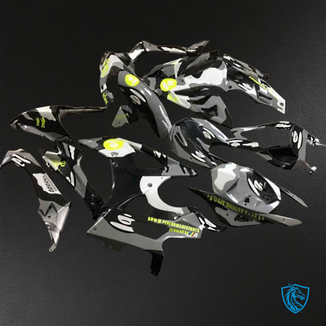 BMW S1000RR HP4 (2009-2014) White, Gray & Black Camouflage - Custom ABS Fairing Kit