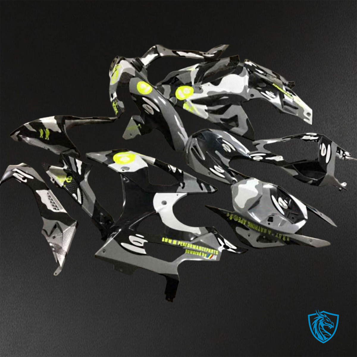 BMW S1000RR HP4 (2009-2014) White, Gray & Black Camouflage - Custom ABS Fairing Kit