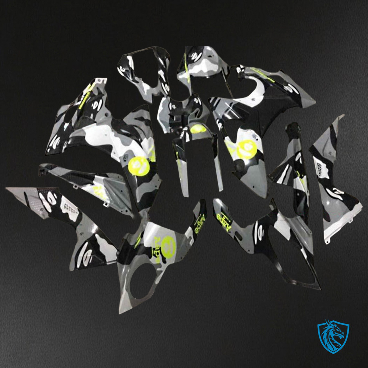 BMW S1000RR HP4 (2009-2014) White, Gray & Black Camouflage - Custom ABS Fairing Kit