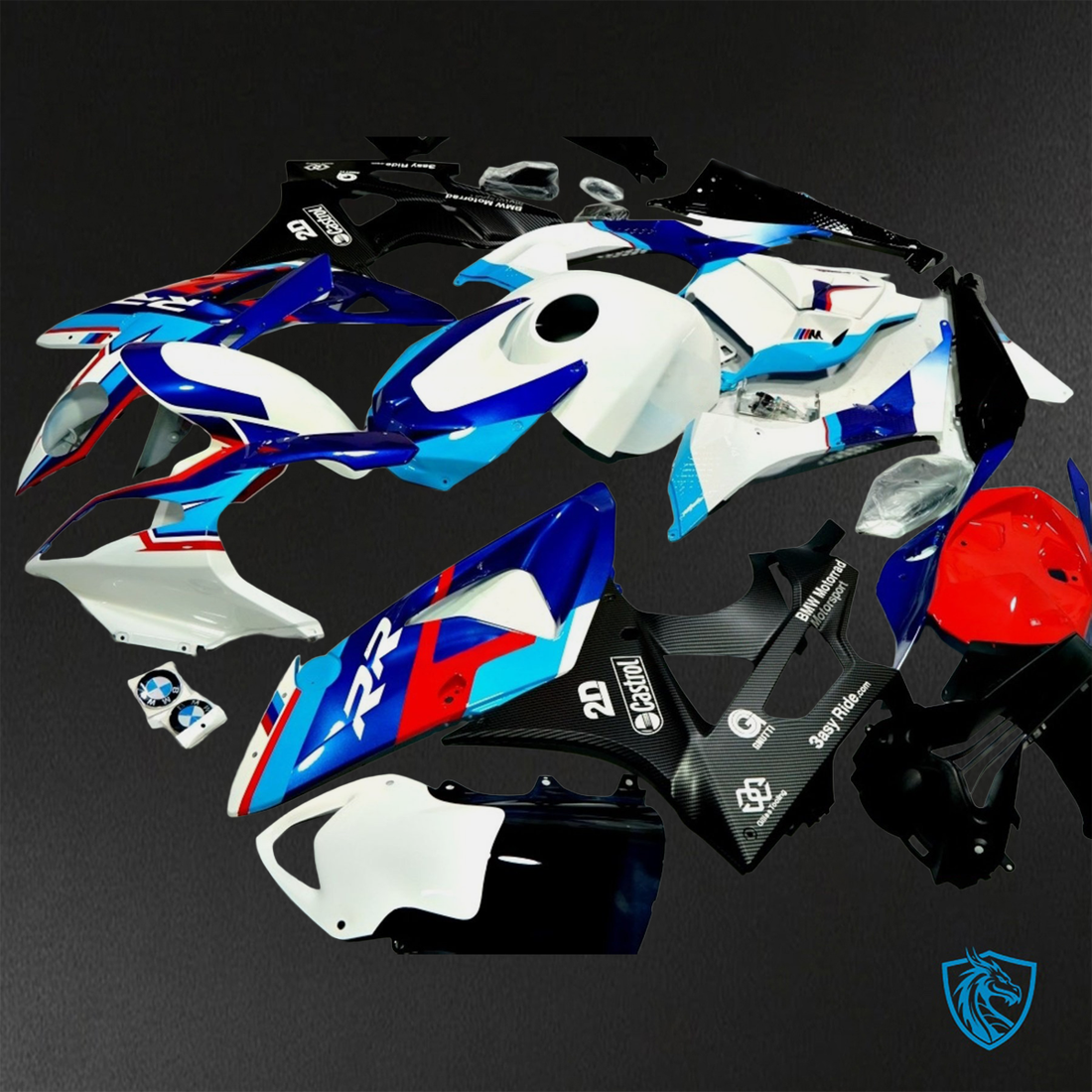 BMW S1000RR HP4 (2009-2014) Gloss Red, Blue, White & Black Fairings Kit - Aftermarket ABS Bodywork