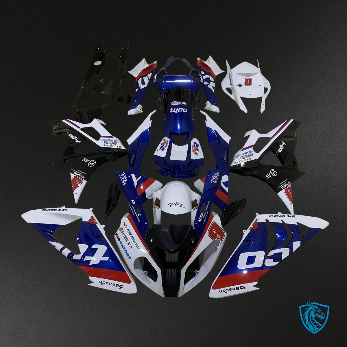 BMW S1000RR HP4 (2009-2014) Blue, White & Red Fairings Kit - Aftermarket ABS Bodywork