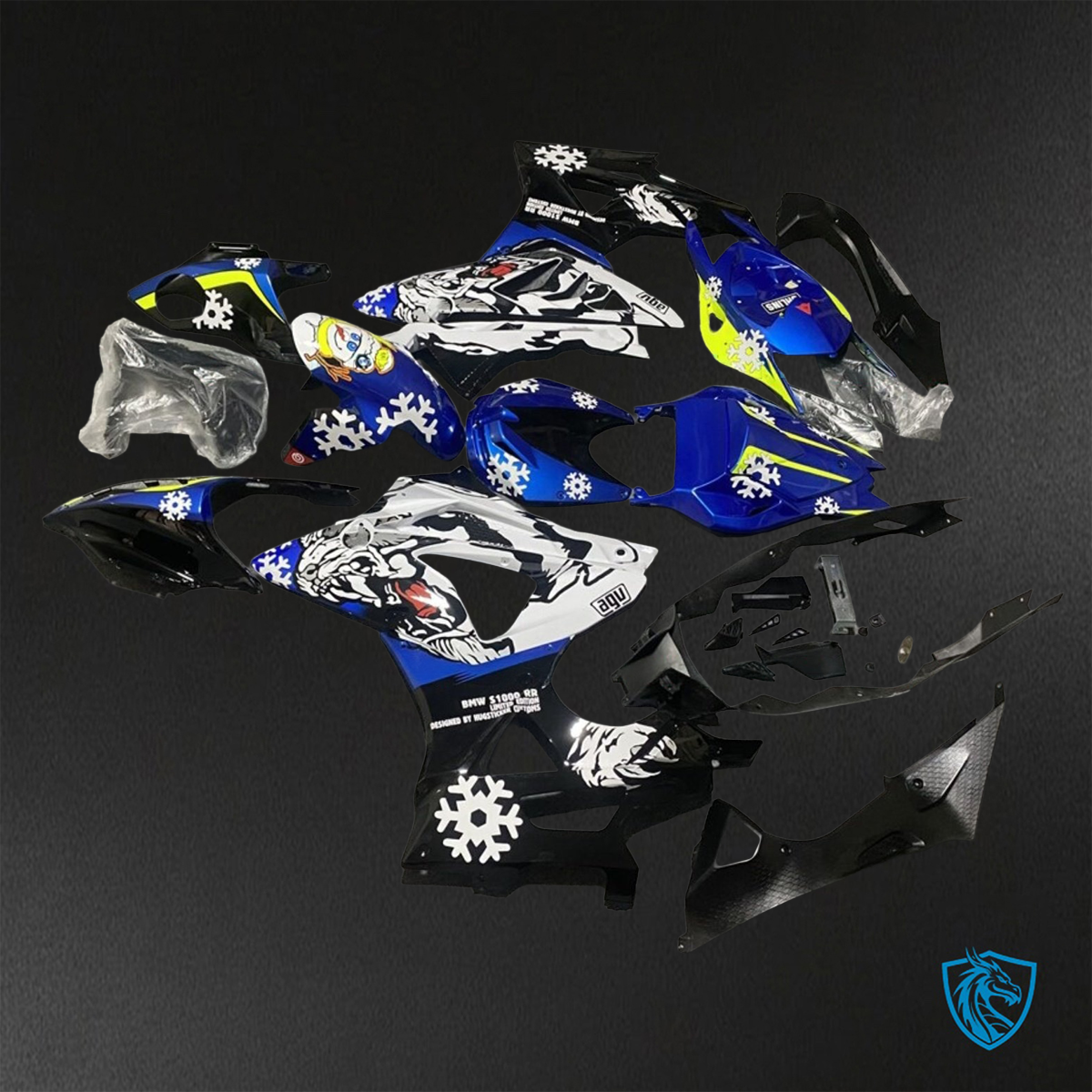 BMW S1000RR HP4 (2009-2014) Yellow, Blue, Black & White Tiger - Custom ABS Fairing Kit