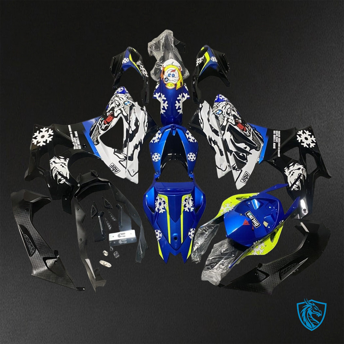 BMW S1000RR HP4 (2009-2014) Yellow, Blue, Black & White Tiger - Custom ABS Fairing Kit