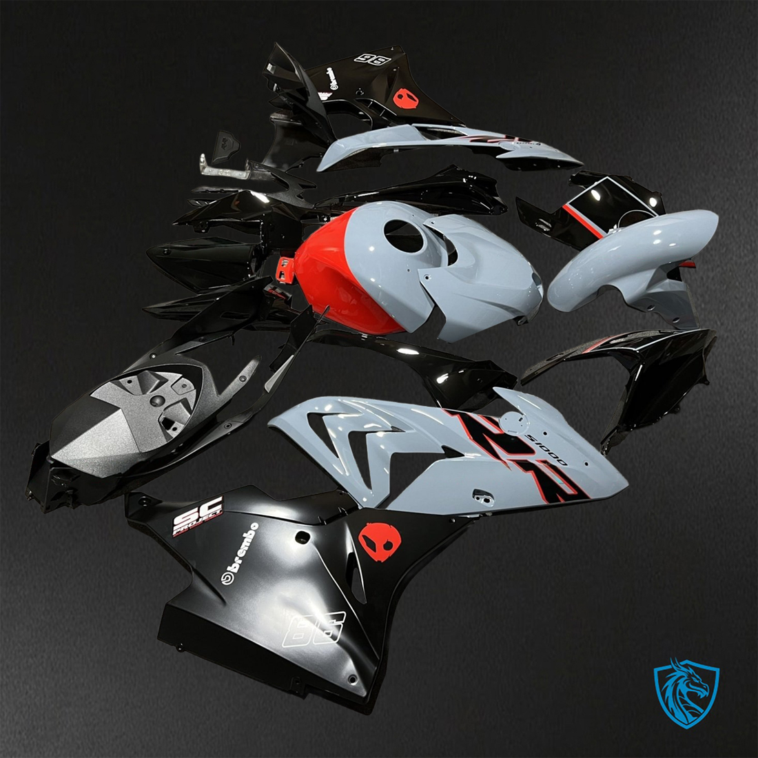 BMW S1000RR (2015-2018) HP4 (2017-2018) Gray, Black & Red - Replacement Motorcycle Fairings Kit