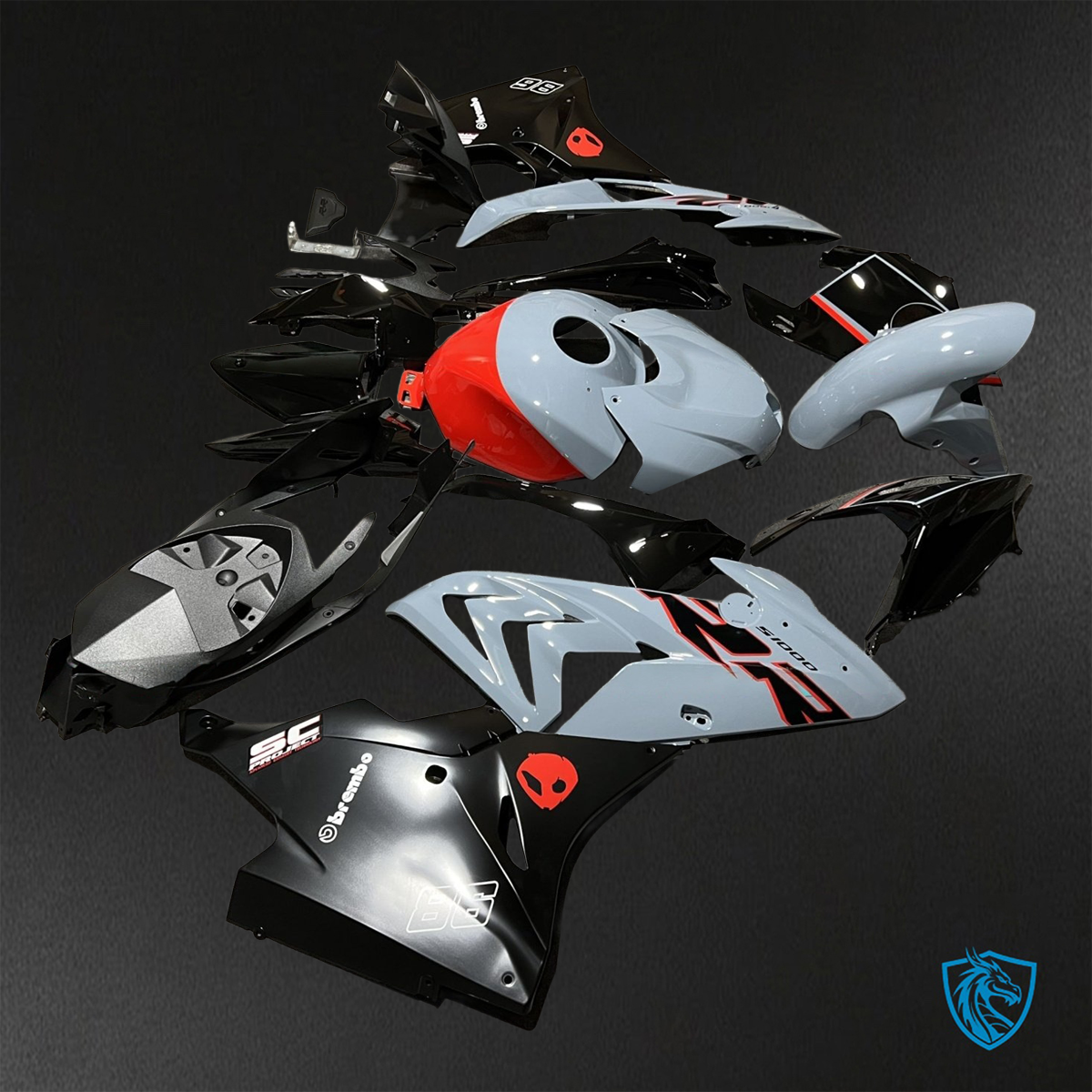 BMW S1000RR (2015-2018) HP4 (2017-2018) Gray, Black & Red - Replacement Motorcycle Fairings Kit