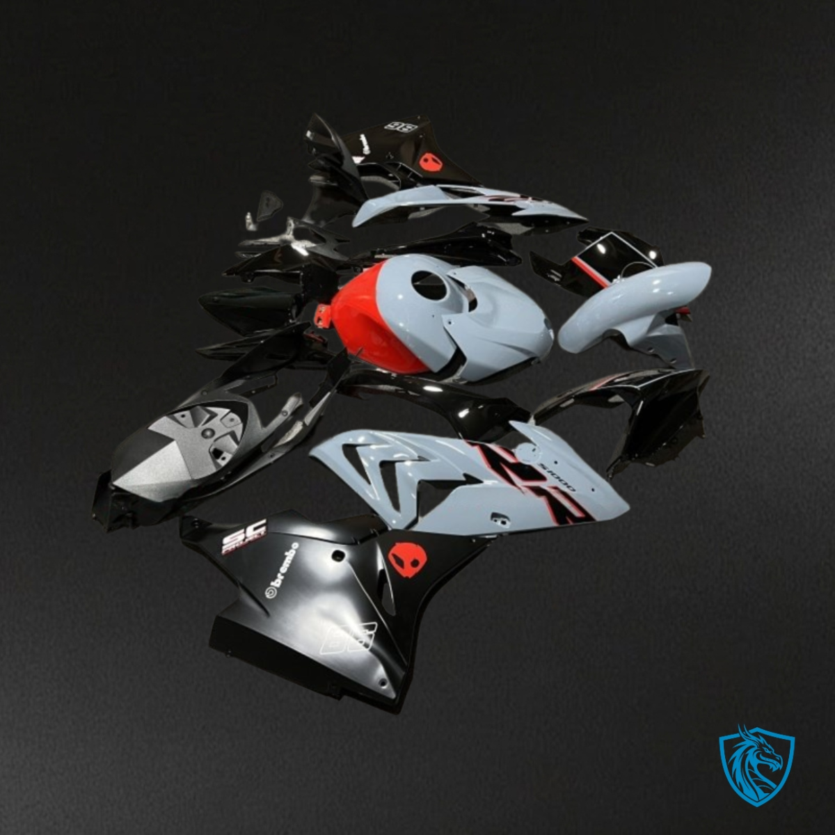 BMW S1000RR (2015-2018) Gray, Black & Red Fairing Kit - Aftermarket ABS Bodywork