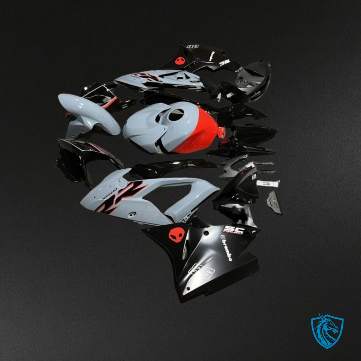BMW S1000RR (2015-2018) Gray, Black & Red Fairing Kit - Aftermarket ABS Bodywork