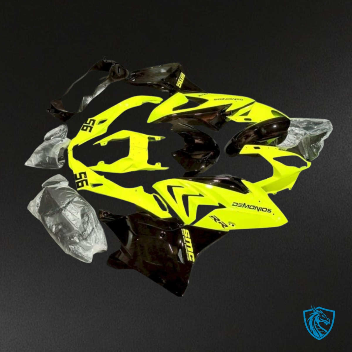 BMW S1000RR (2017-2018) Yellow & Gloss Black Fairing Kit - Aftermarket ABS Bodywork