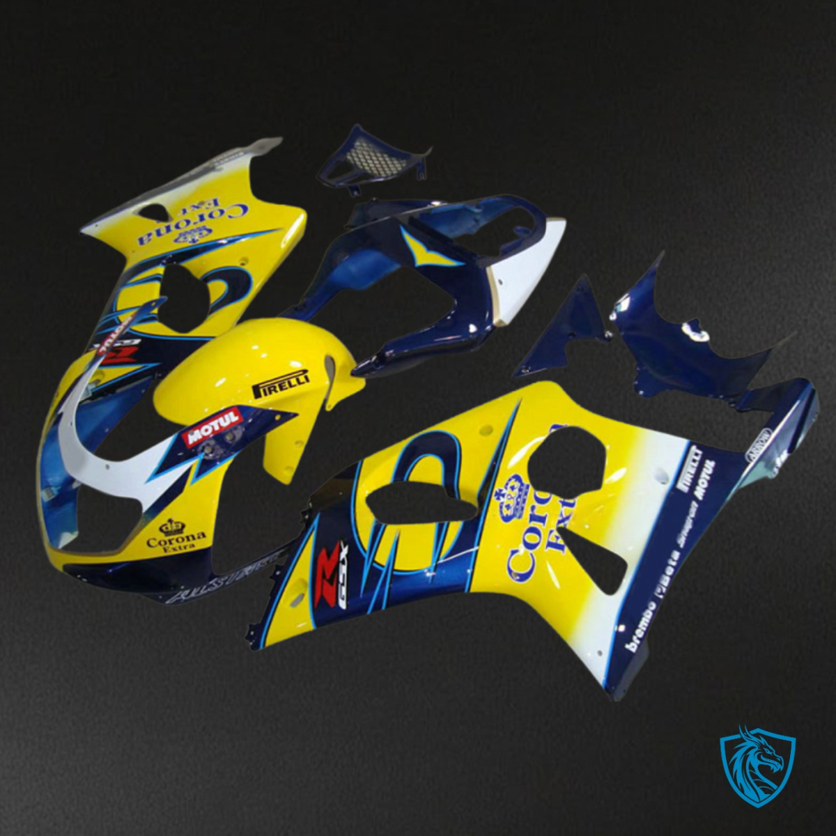 Suzuki GSXR1000 (2001-2002) White, Blue & Yellow - MERGEment Motorcycle Fairings Kit
