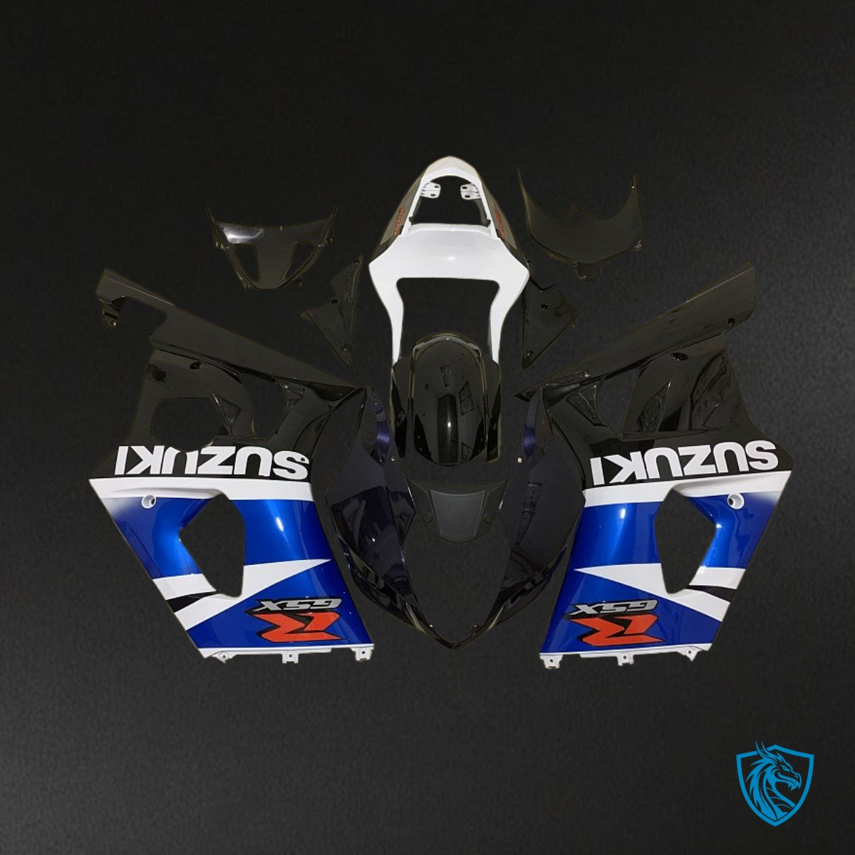 Suzuki GSXR1000 (2003-2004) Black, Blue & White - Custom ABS Fairing Kit