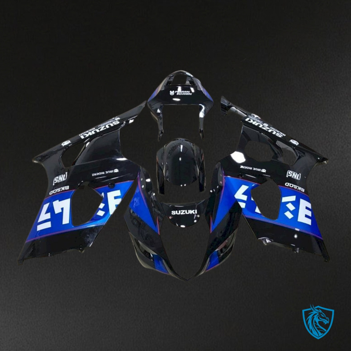 Suzuki GSXR1000 (2003-2004) Black, Blue & White logo - MERGEment Motorcycle Fairings Kit