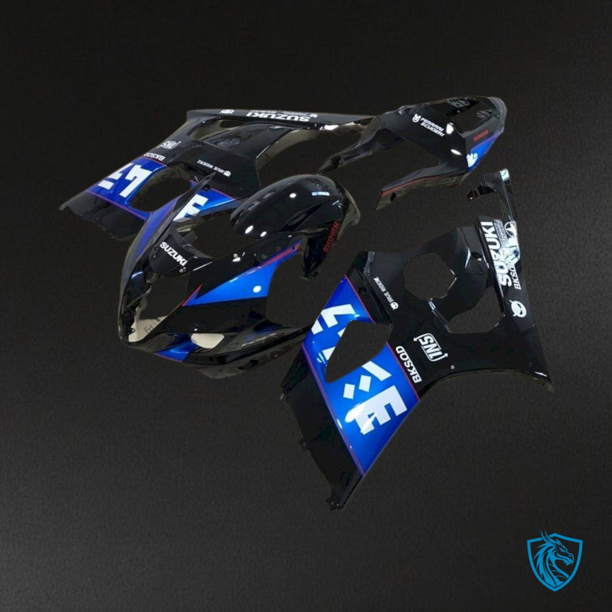 Suzuki GSXR1000 (2003-2004) Black, Blue & White logo - MERGEment Motorcycle Fairings Kit
