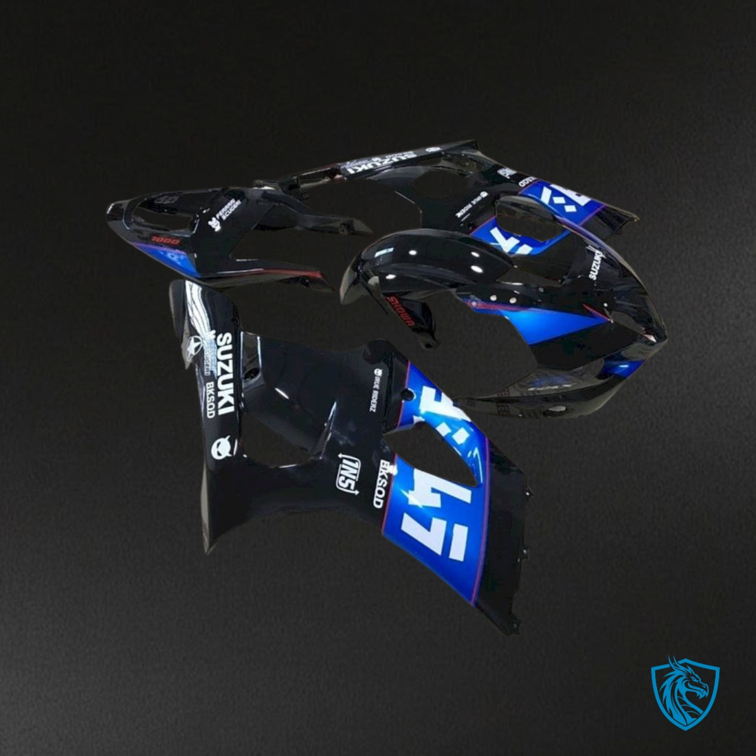Suzuki GSXR1000 (2003-2004) Black, Blue & White logo - MERGEment Motorcycle Fairings Kit