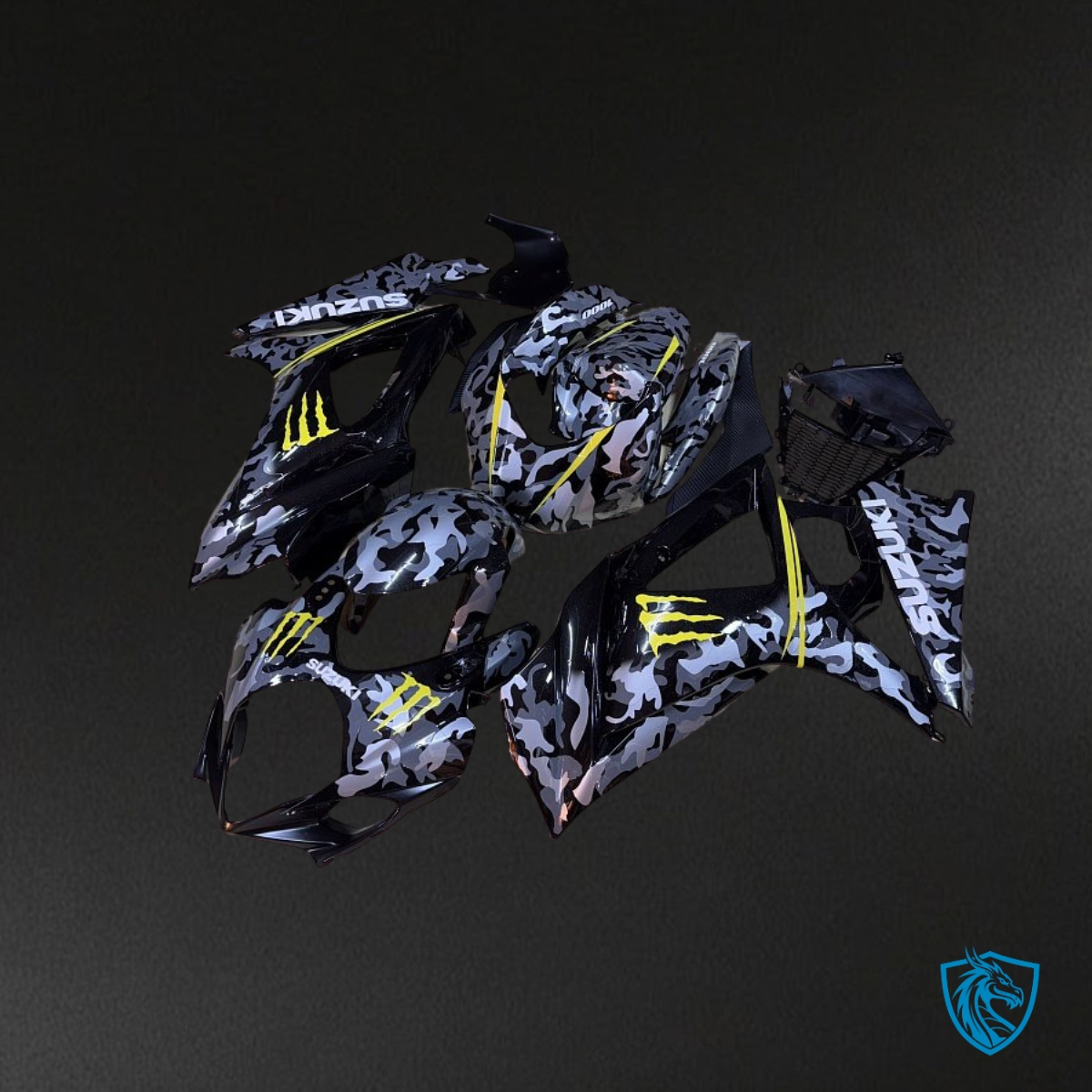 Suzuki GSXR1000 (2007-2008) Gray & Black camouflage Fairing Kit - Aftermarket ABS Bodywork