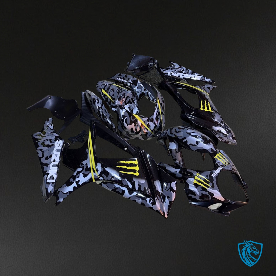 Suzuki GSXR1000 (2007-2008) Gray & Black camouflage Fairing Kit - Aftermarket ABS Bodywork