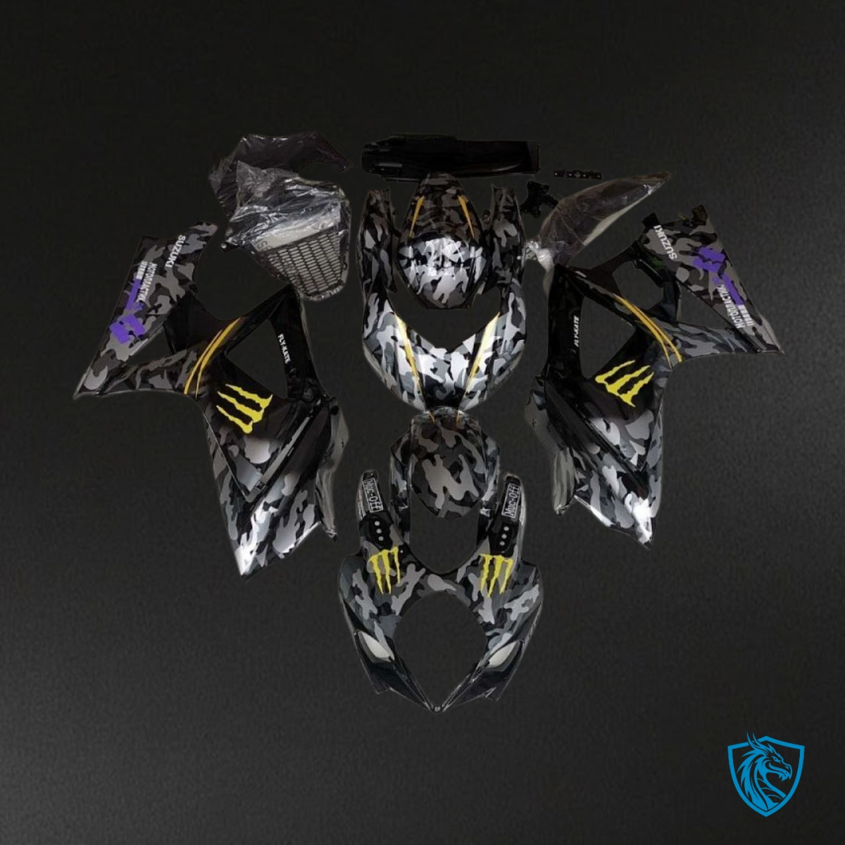 Suzuki GSXR1000 (2007-2008) Gray & Black camouflage - MERGEment Motorcycle Fairings Kit