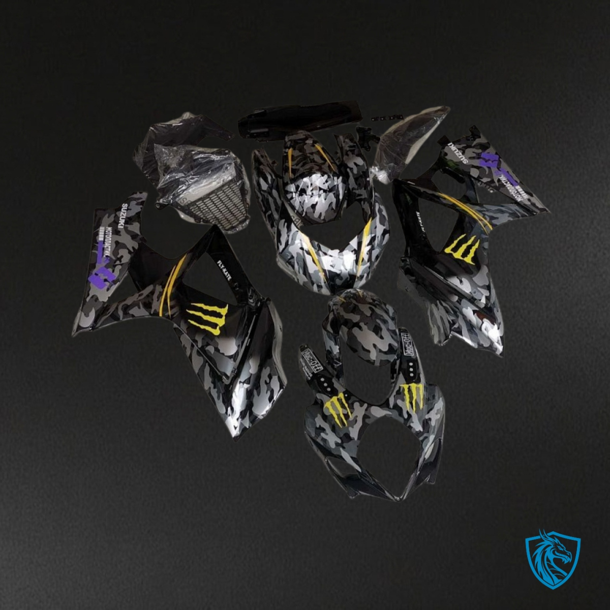 Suzuki GSXR1000 (2007-2008) Gray & Black camouflage - MERGEment Motorcycle Fairings Kit