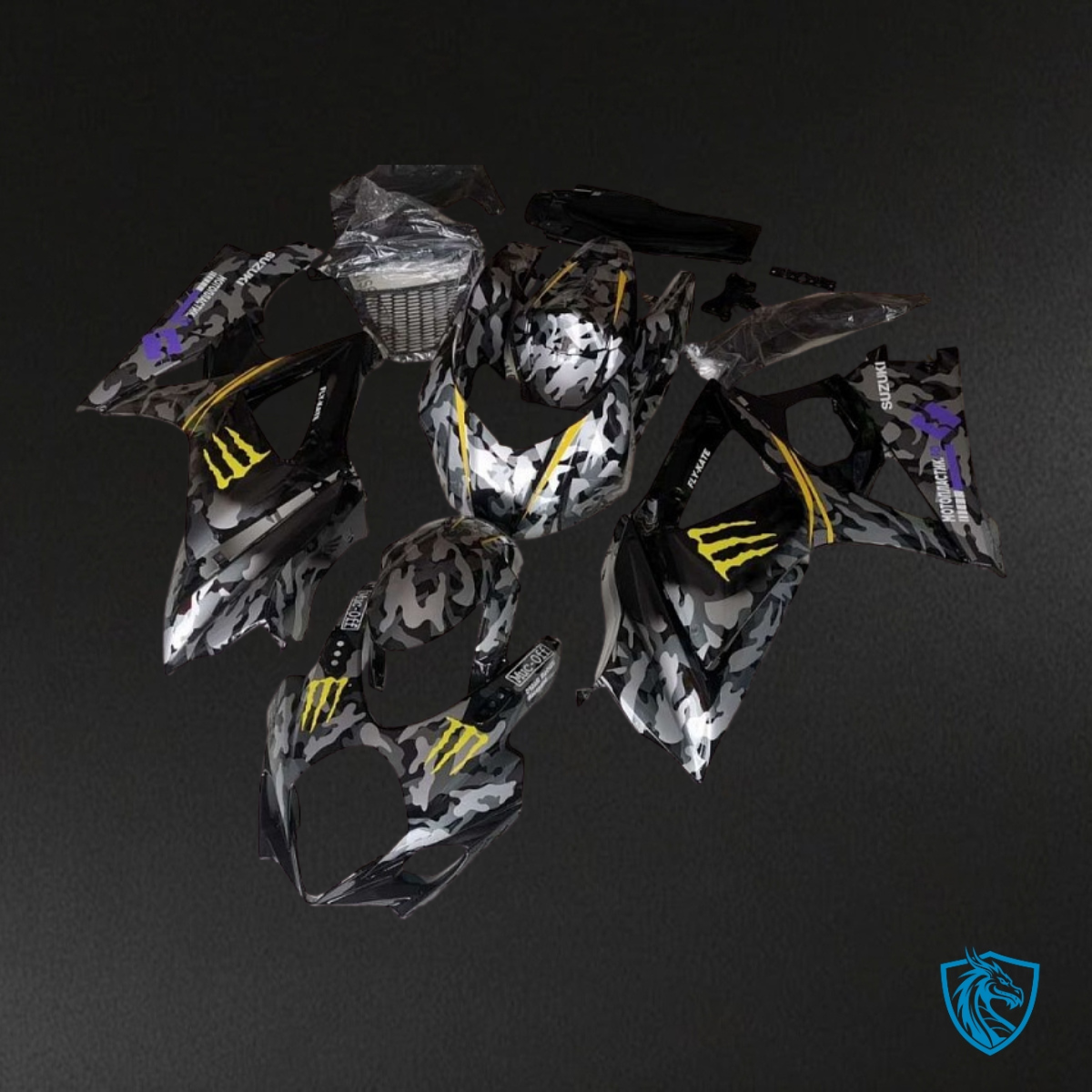 Suzuki GSXR1000 (2007-2008) Gray & Black camouflage - MERGEment Motorcycle Fairings Kit