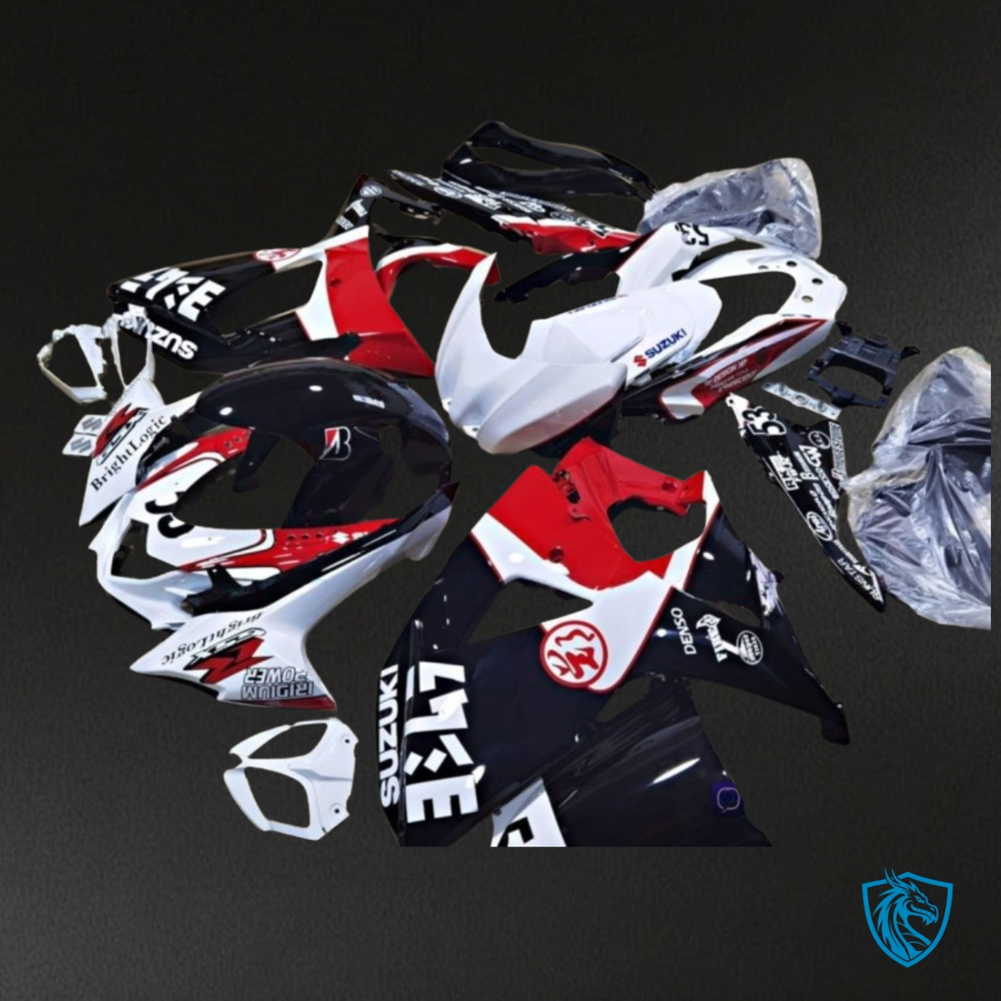 Suzuki GSXR1000 (2009-2016) Black, White & Red - Custom ABS Fairing Kit