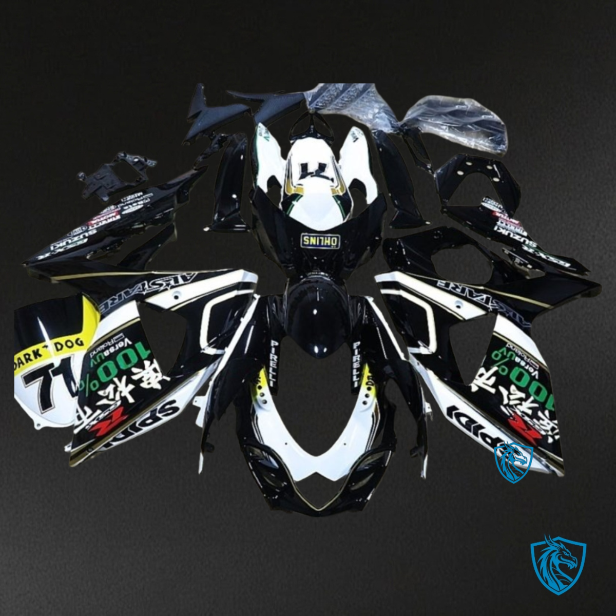 Suzuki GSXR1000 (2009-2016) Black & White Fairing Kit - Aftermarket ABS Bodywork