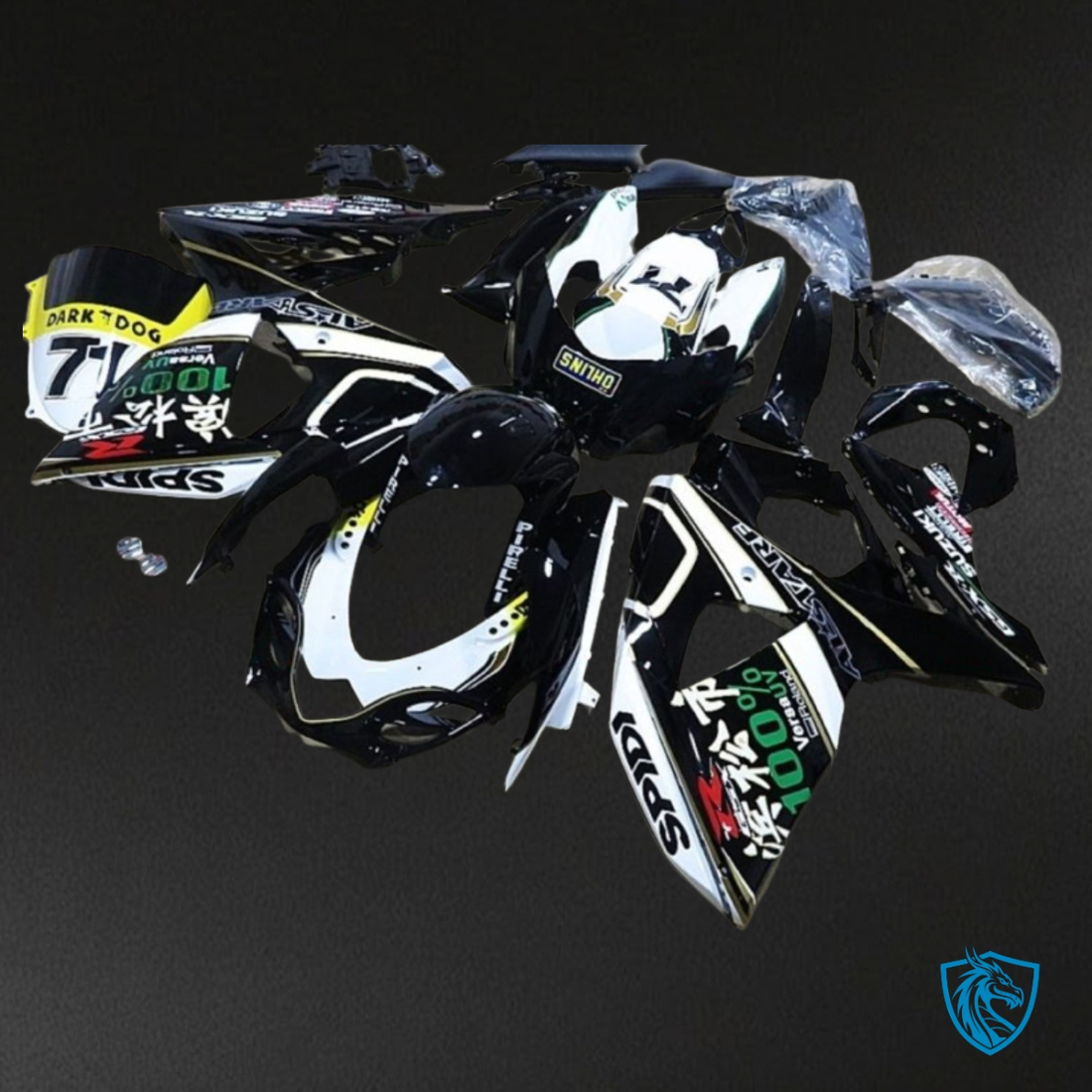 Suzuki GSXR1000 (2009-2016) Black & White Fairing Kit - Aftermarket ABS Bodywork