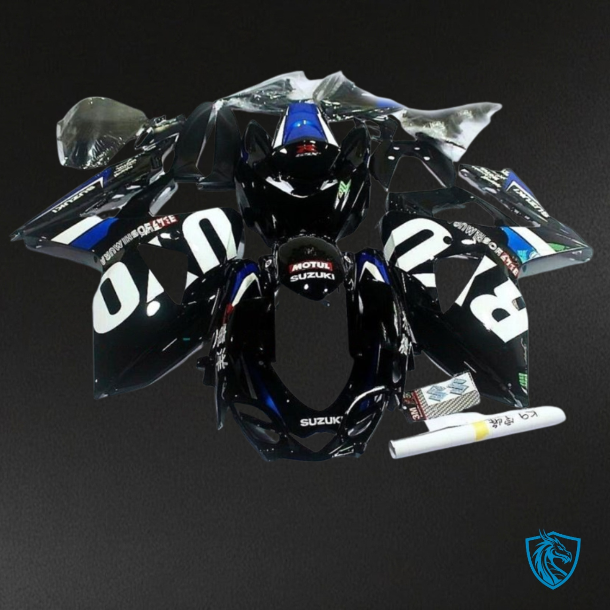 Suzuki GSXR1000 (2009-2016) Gloss Black & White Fairing Kit - Aftermarket ABS Bodywork