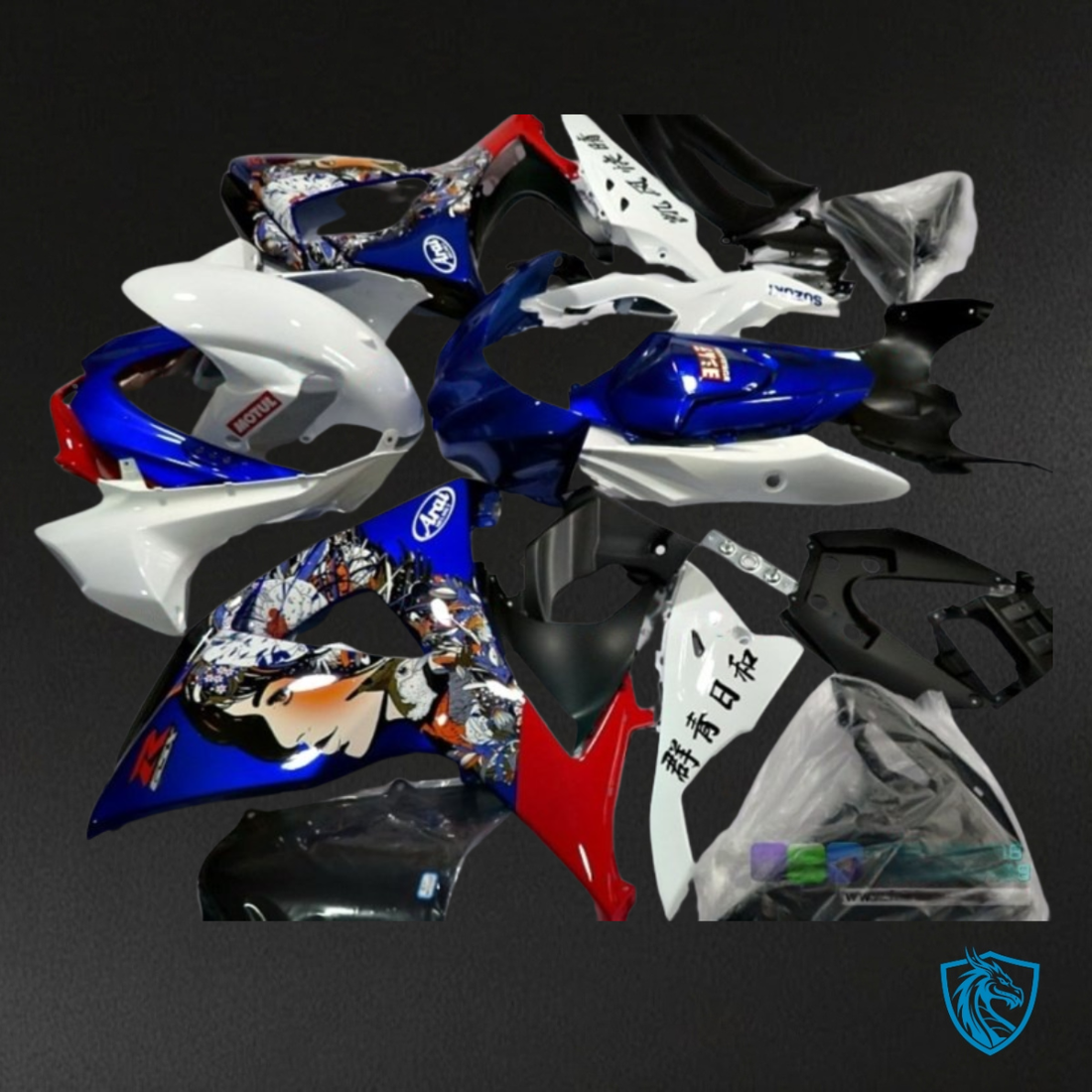 Suzuki GSXR1000 (2009-2016) Blue & White Print - Custom ABS Fairing Kit