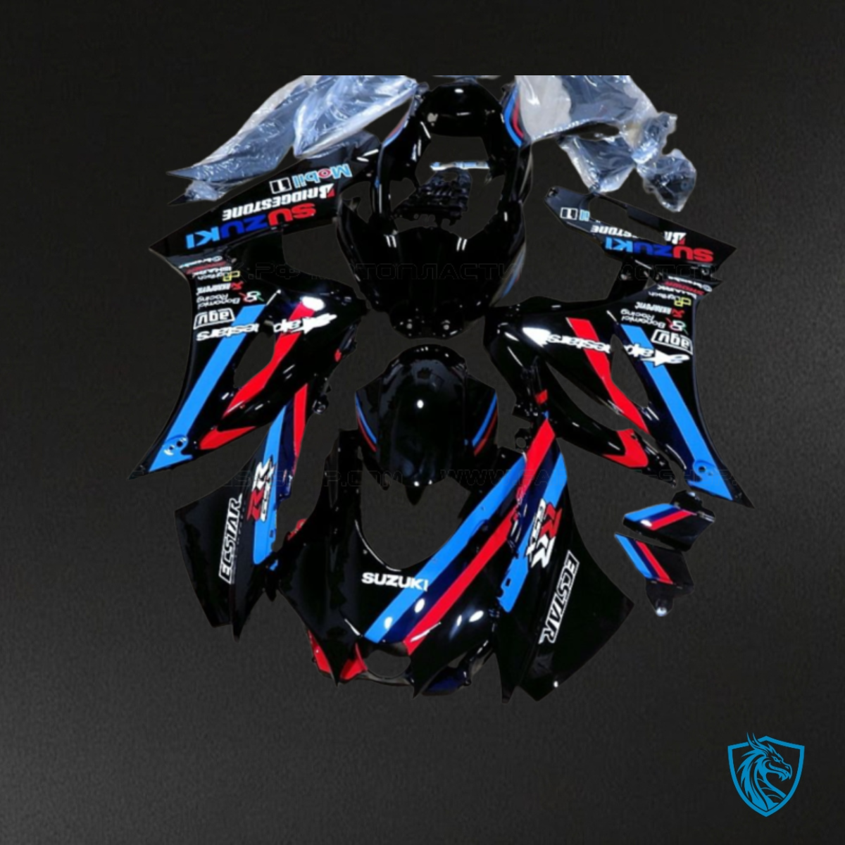 Suzuki GSXR1000 (2017-2020) Gloss Black, Blue & Red - Custom ABS Fairing Kit