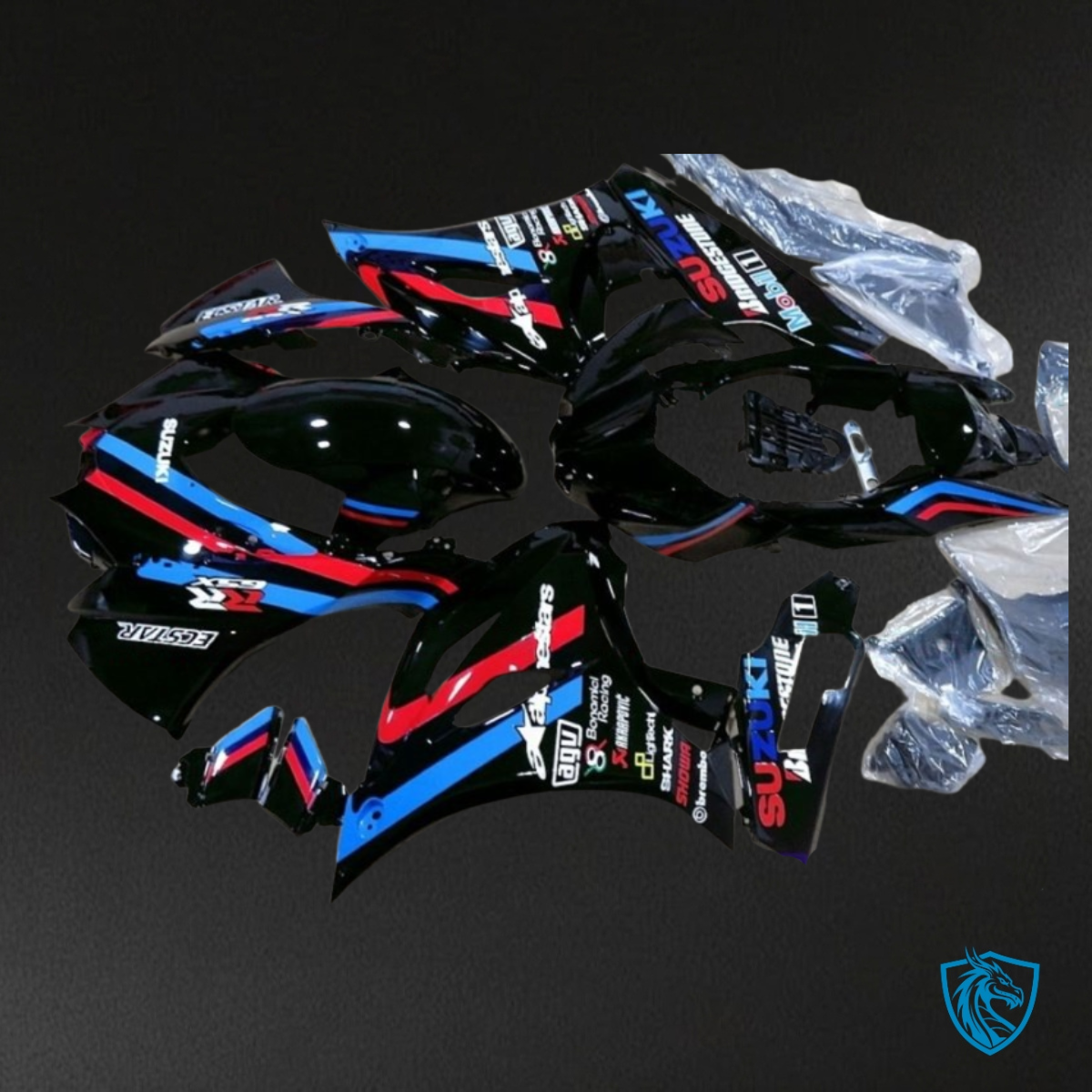 Suzuki GSXR1000 (2017-2020) Gloss Black, Blue & Red - Custom ABS Fairing Kit