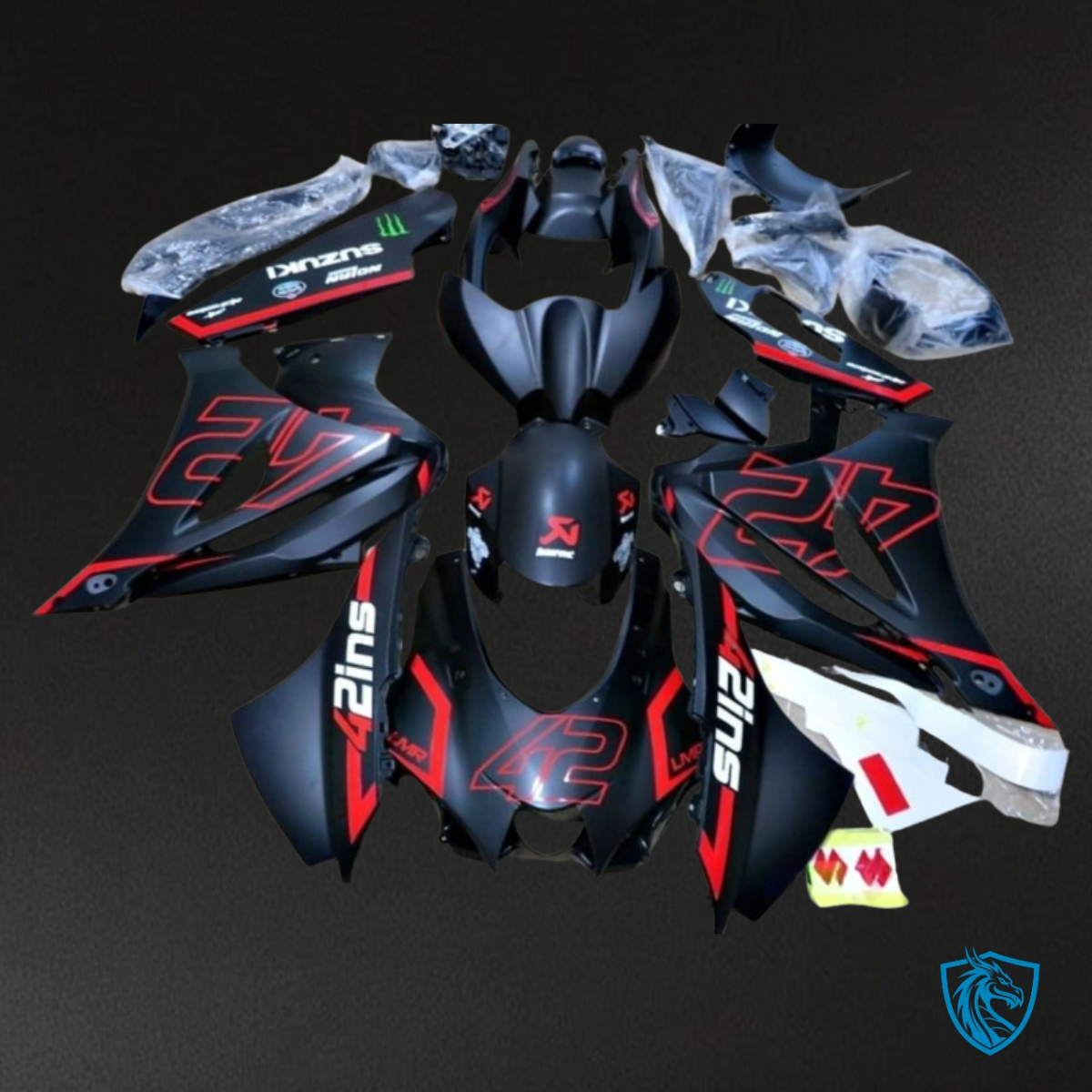 Suzuki GSXR1000 (2017-2020) Matte Black & Red 42 Fairing Kit | ABS Bodywork