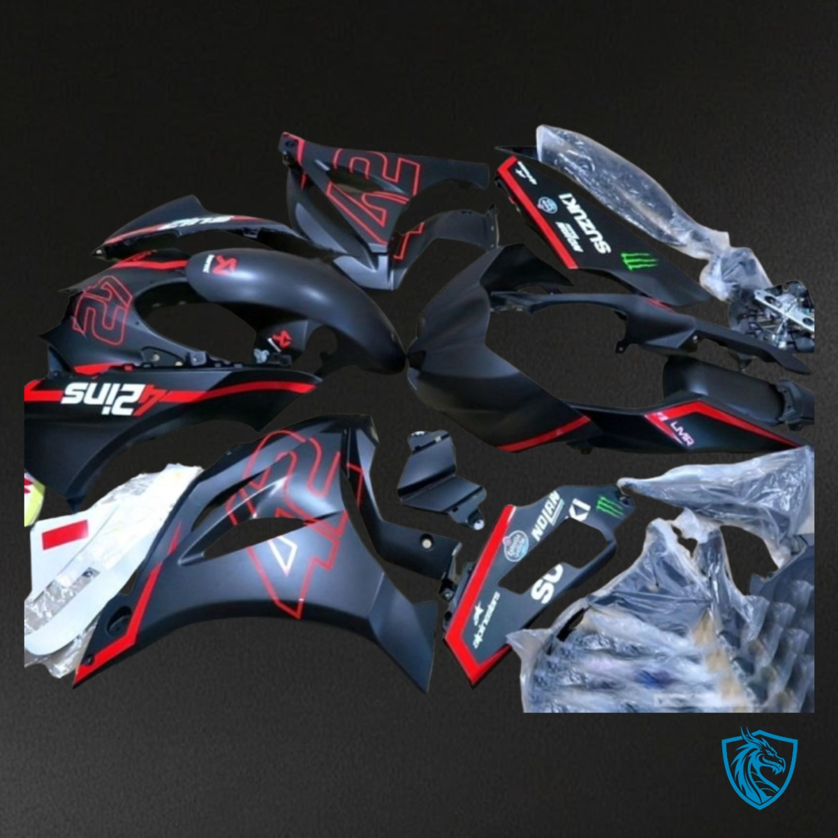 Suzuki GSXR1000 (2017-2020) Matte Black & Red 42 Fairing Kit | ABS Bodywork