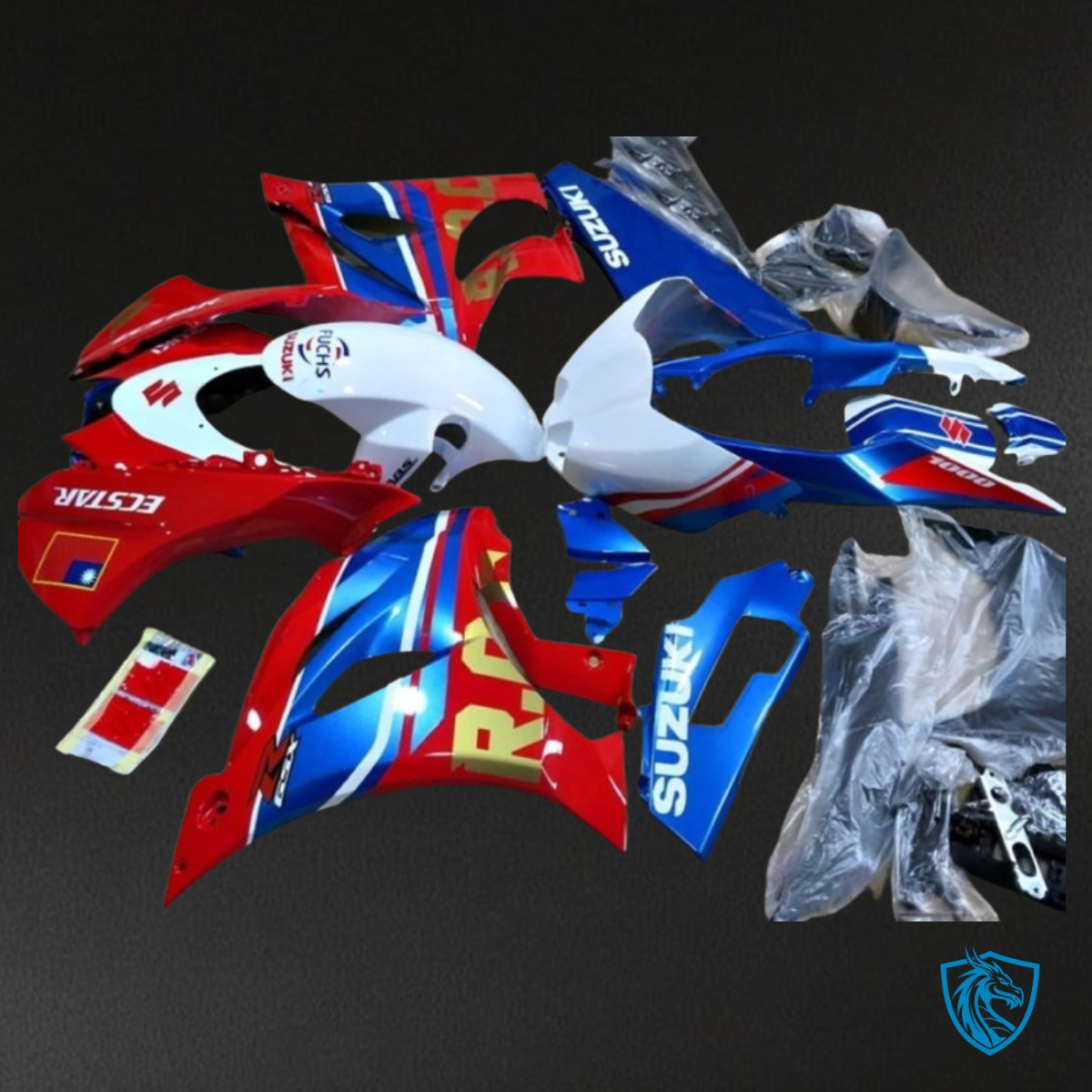 Suzuki GSXR1000 (2017-2020) White, Red & Blue Fairing Kit - Aftermarket ABS Bodywork