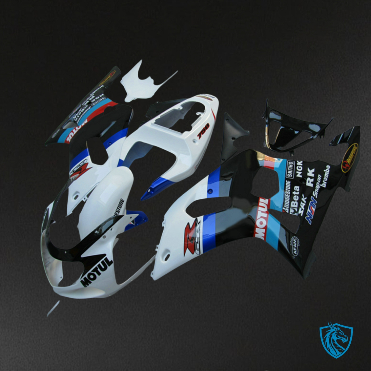 Suzuki GSXR600/750 (2001-2003) White & Black - Custom ABS Fairing Kit