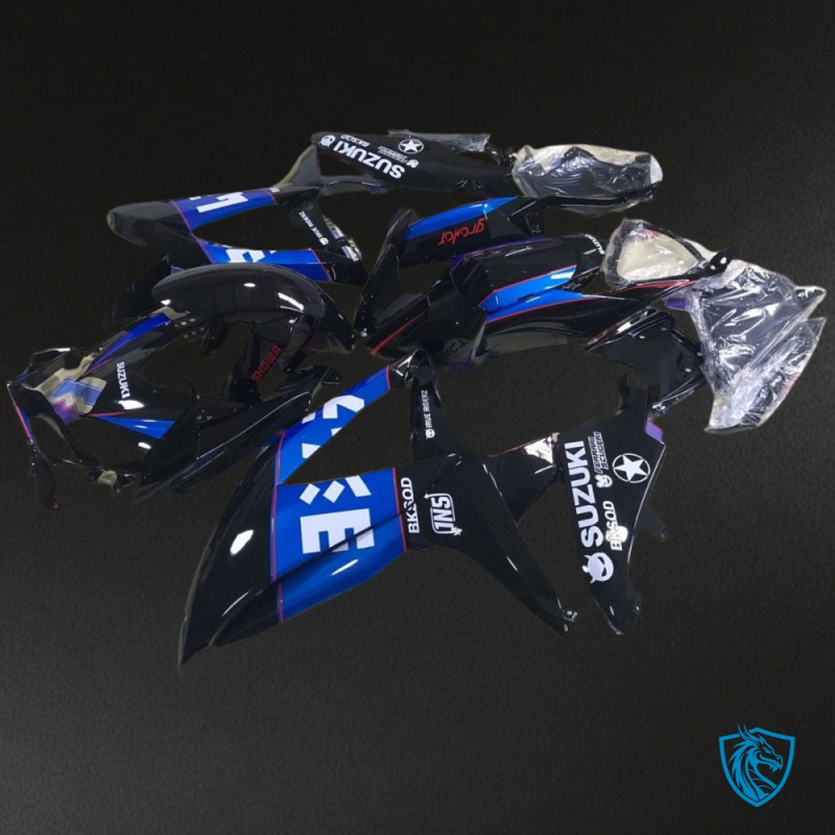 Suzuki GSXR600/750 (2008-2010) Black, Blue & white logo Fairing Kit - Aftermarket ABS Bodywork