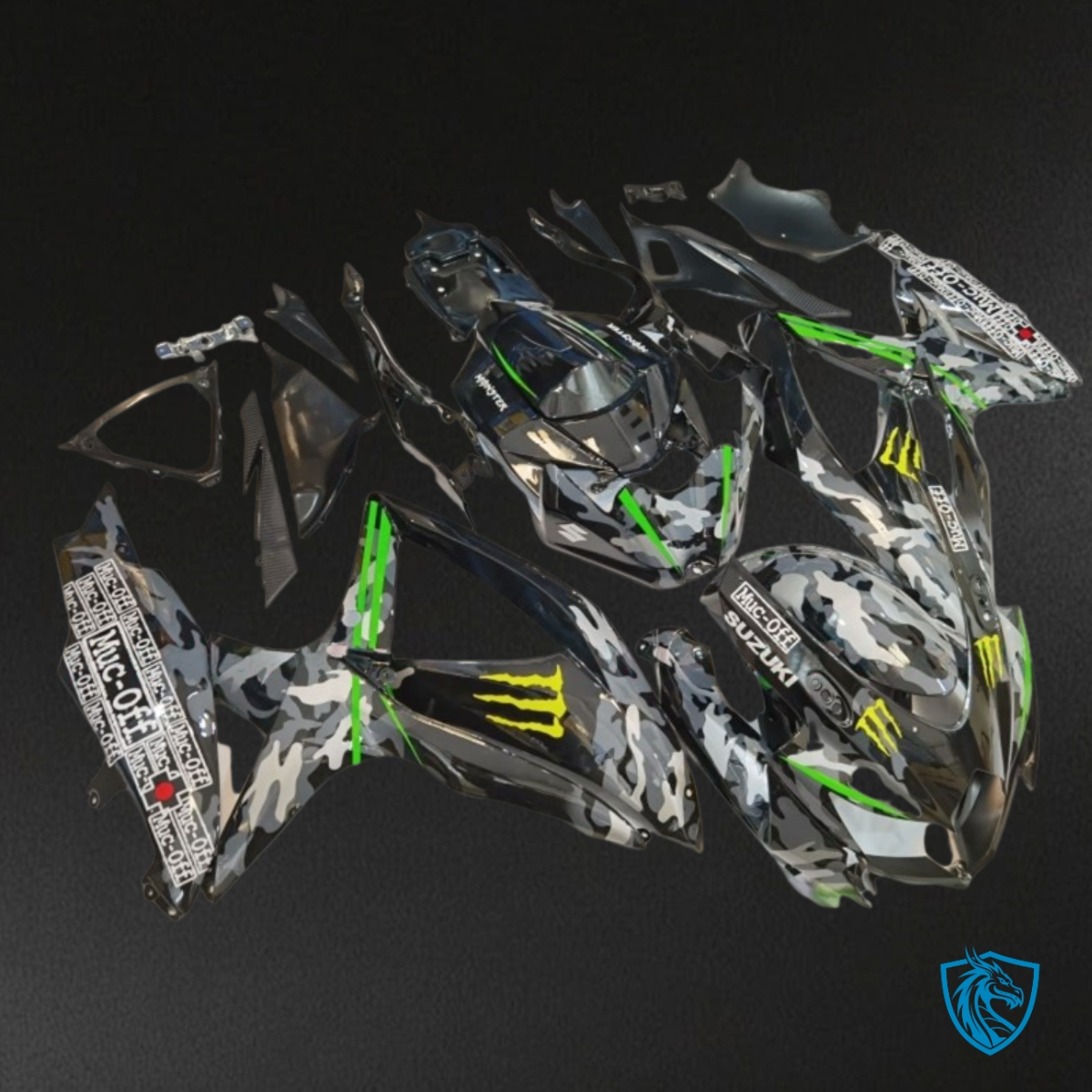 Suzuki GSXR600/750 (2008-2010) Black & Gray Camo Fairing Kit - Aftermarket ABS Bodywork