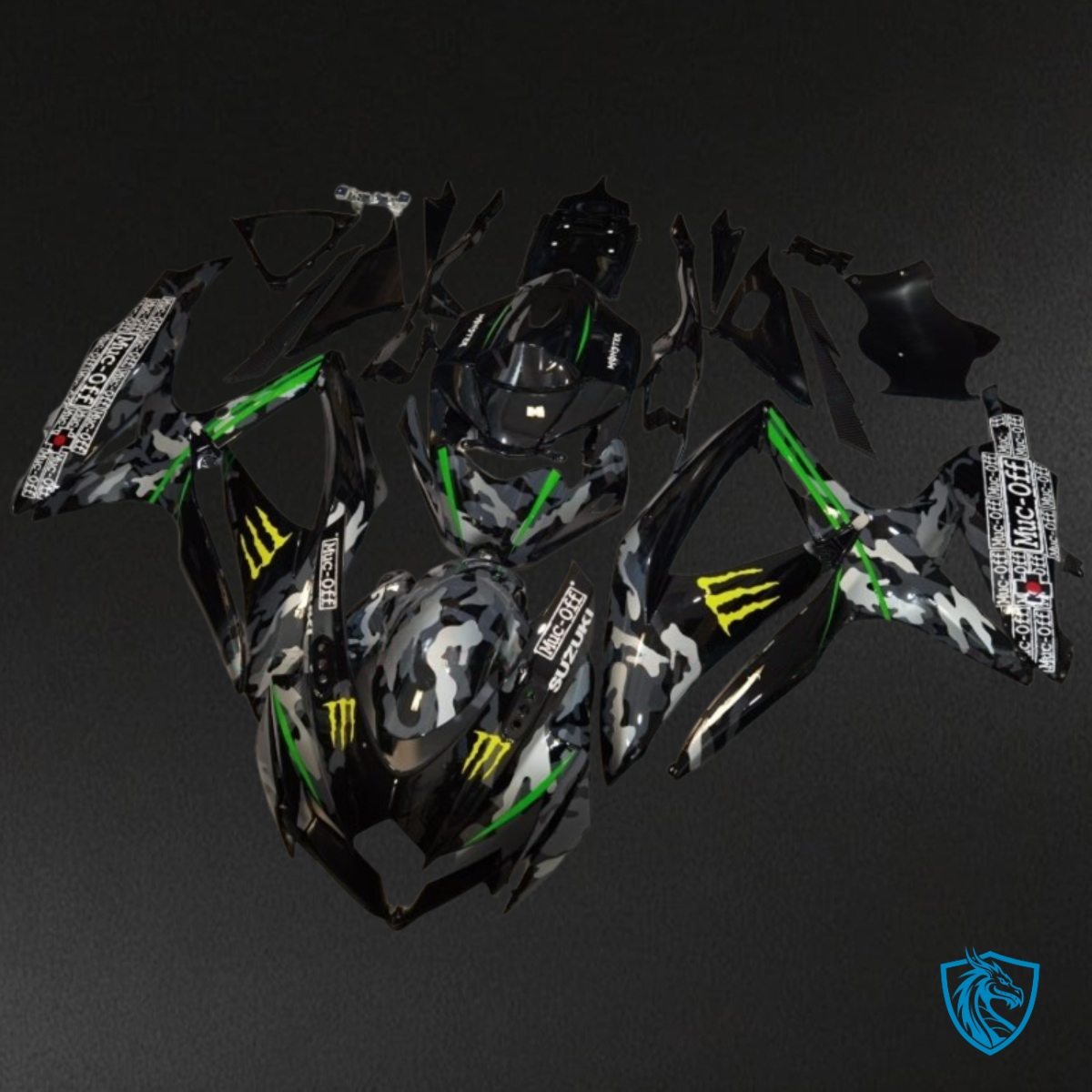 Suzuki GSXR600/750 (2008-2010) Black & Gray Camo Fairing Kit - Aftermarket ABS Bodywork