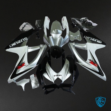 Suzuki GSXR600/750 (2008-2010) White, Black & Glossy Gray Fairing Kit - Aftermarket ABS Bodywork