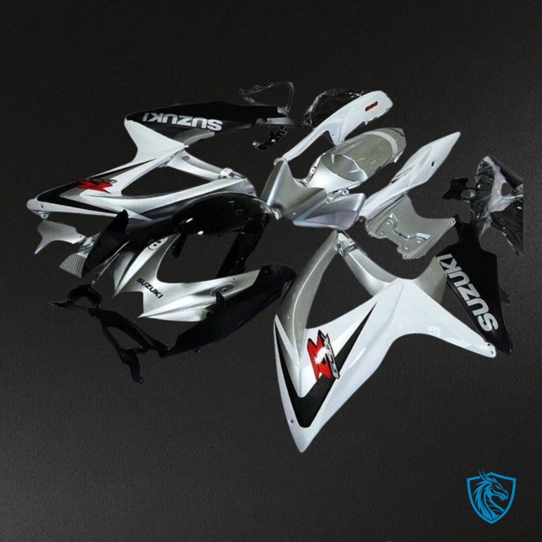 Suzuki GSXR600/750 (2008-2010) White, Black & Glossy Gray Fairing Kit - Aftermarket ABS Bodywork