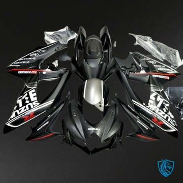 Suzuki GSXR600/750 (2008-2010) Matte Black & White - Custom ABS Fairing Kit