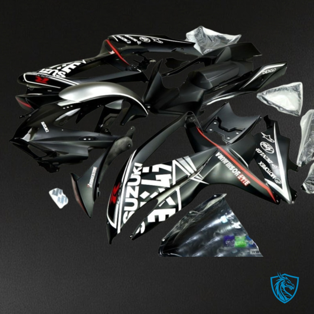 Suzuki GSXR600/750 (2008-2010) Matte Black & White - Custom ABS Fairing Kit