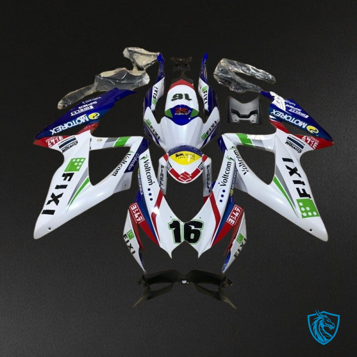 Suzuki GSXR600/750 (2008-2010) White & Blue logos Fairings Kit | ABS Bodywork