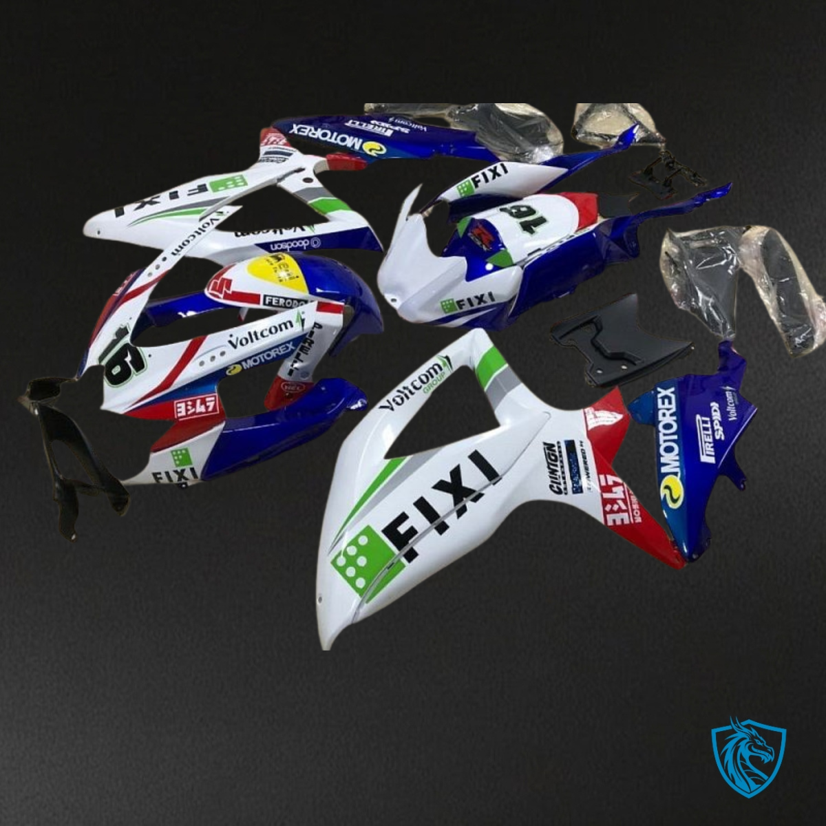 Suzuki GSXR600/750 (2008-2010) White & Blue logos Fairings Kit | ABS Bodywork