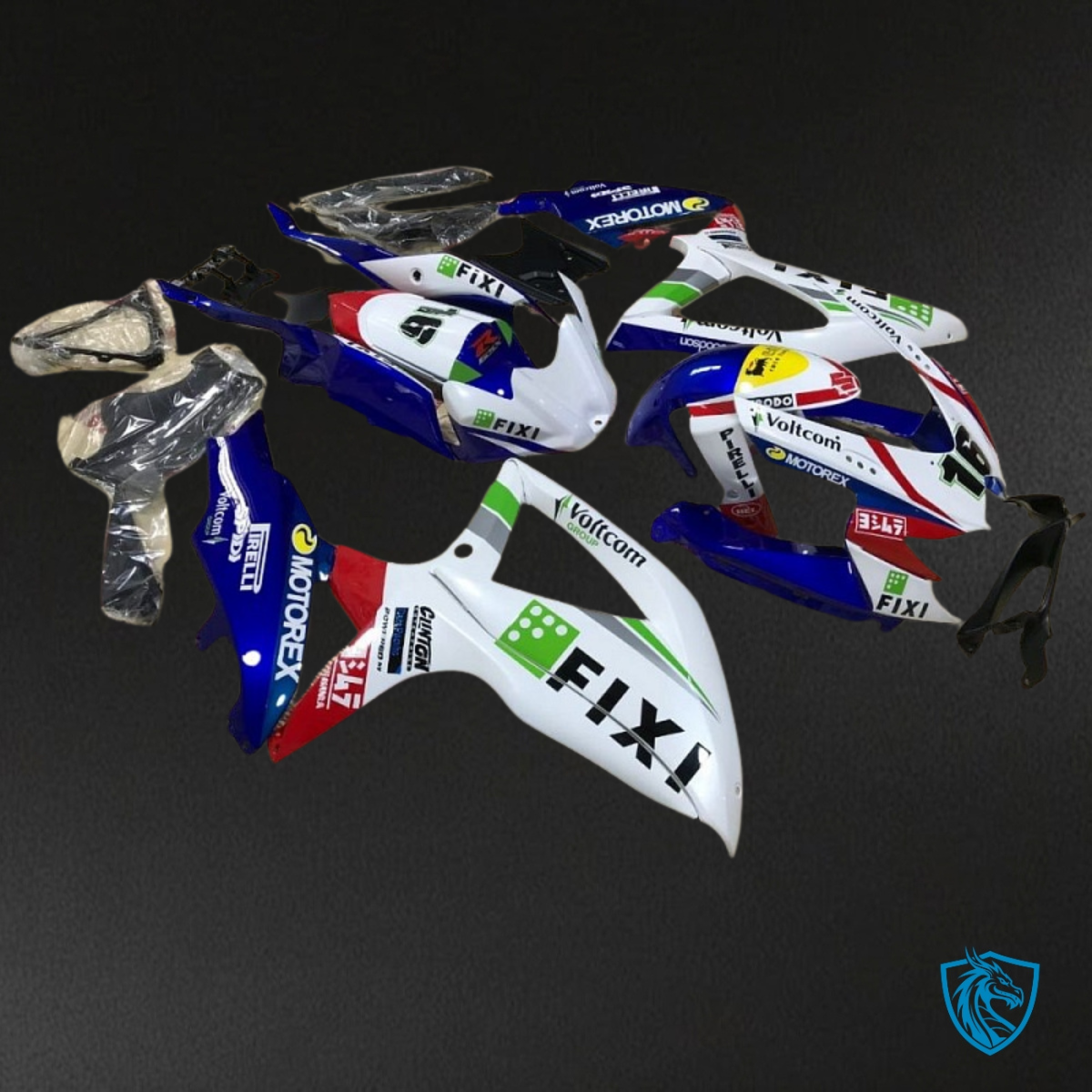 Suzuki GSXR600/750 (2008-2010) White & Blue logos Fairings Kit | ABS Bodywork