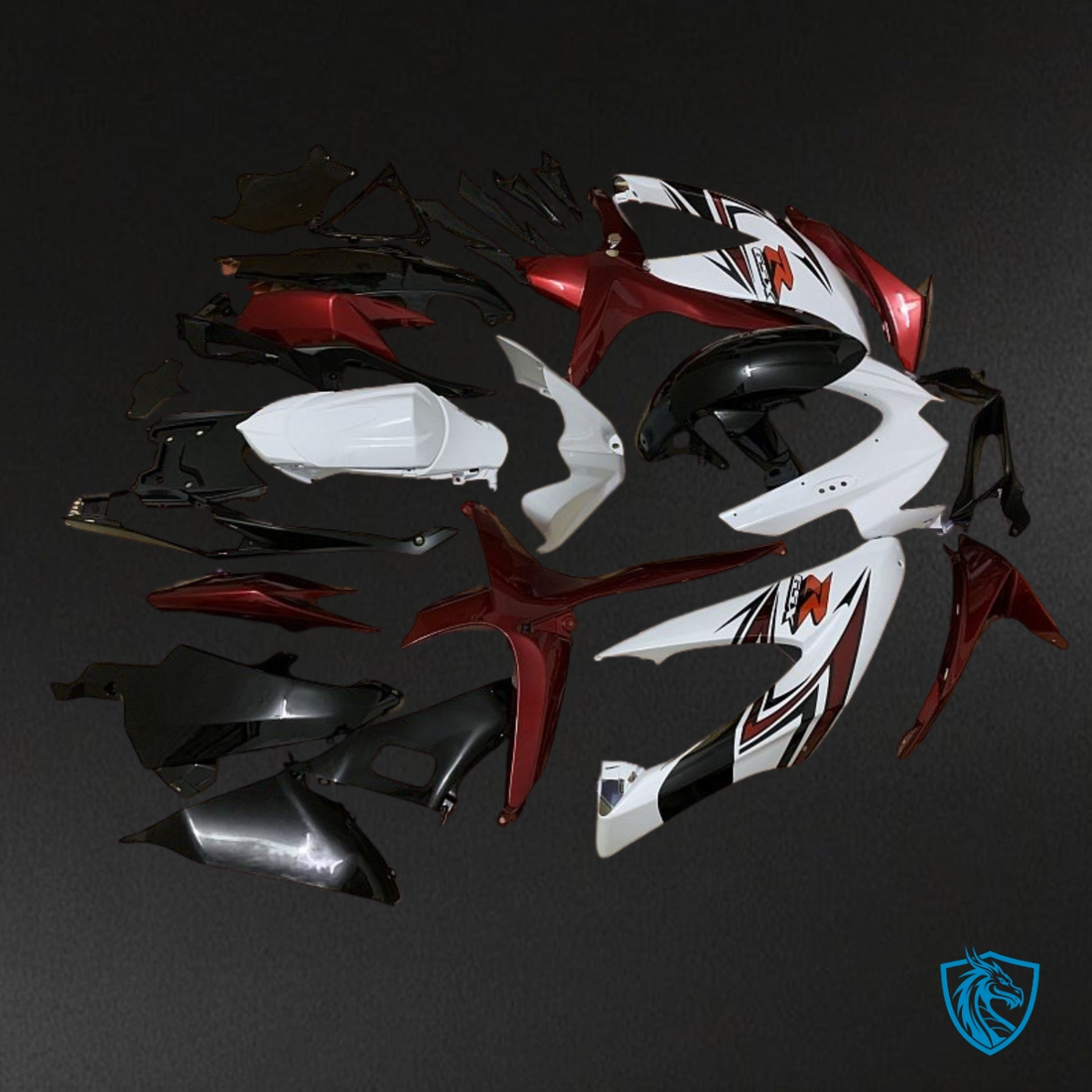 Suzuki GSXR600/750 (2008-2010) White & Red Fairing Kit - Aftermarket ABS Bodywork