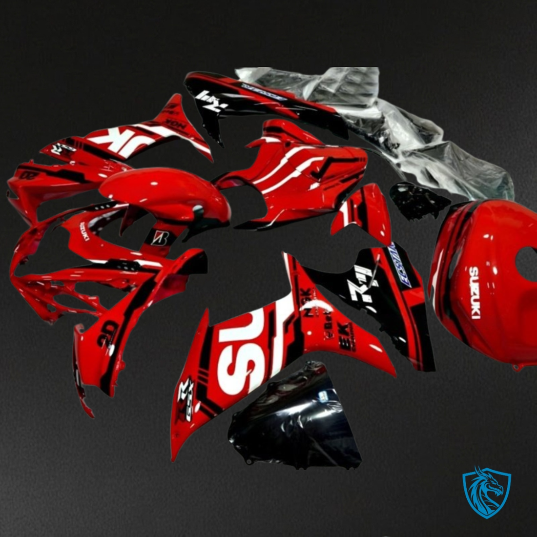 Suzuki GSXR600/750 (2011-2019) Glossy Red, Black & White - MERGEment Motorcycle Fairings Kit